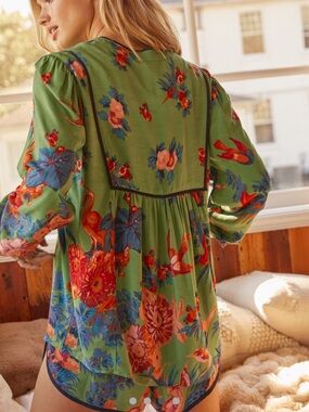 Anthropologie Lively Pajama Top Green